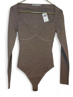 Abercrombie & Fitch NWT Corset Sweetheart Sweater Knit Tan/Brown Bodysuit